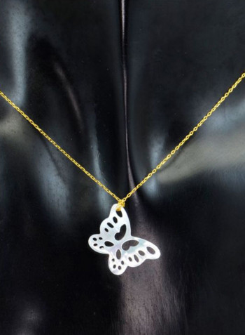 18 Karat Gold Mother Of Pearl Butterfly Necklace