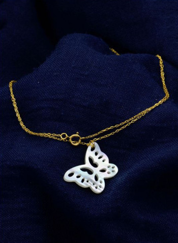 18 Karat Gold Mother Of Pearl Butterfly Necklace