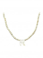 18 Karat Gold Pearls Strand Letter R Necklace