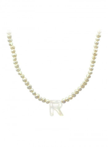18 Karat Gold Pearls Strand Letter R Necklace