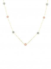 18 Karat Solid Yellow Gold With 5-6 mm Crystal Balls And Pearls Chain Necklace