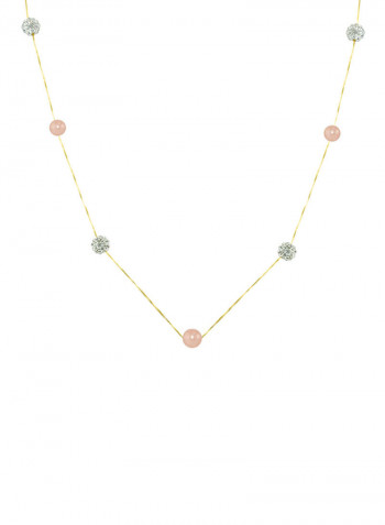 18 Karat Solid Yellow Gold With 5-6 mm Crystal Balls And Pearls Chain Necklace