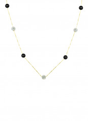 18 Karat Solid Yellow Gold With 5-6 mm Pearls And Crystal Balls Chain Necklace