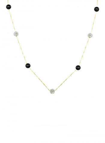 18 Karat Solid Yellow Gold With 5-6 mm Pearls And Crystal Balls Chain Necklace