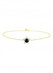 18 Karat Gold Mother Of Pearl Flower Shape With Pearl Chain Bracelet