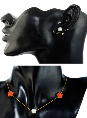 18K Gold Sunstones and Pearl Star Jewellery Set