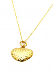 18 Karat Gold Textured Heart Pendant Necklace