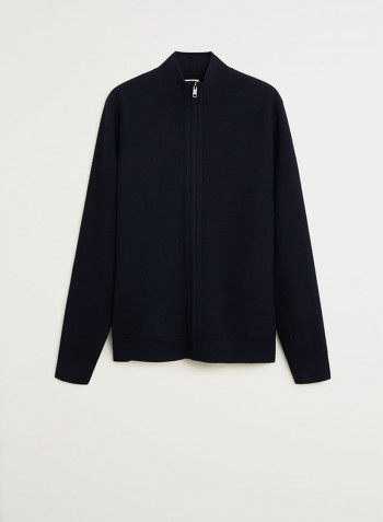 Cable Knit Long Sleeve Cardigan Navy