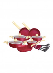 15 Piece Premium Granite Coated Aluminium Cookware Set Red
