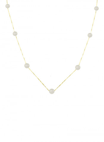 18 Karat Solid Gold 5-7 mm Gradual Built In Pearls Chain Necklace
