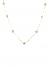 18 Karat Solid Yellow Gold With 5-6 mm Pearls And Crystal Balls Chain Necklace