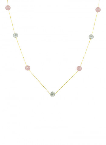 18 Karat Solid Yellow Gold With 5-6 mm Pearls And Crystal Balls Chain Necklace