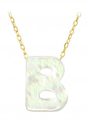18 Karat Gold B Letter Mother Of Pearl Pendant Necklace