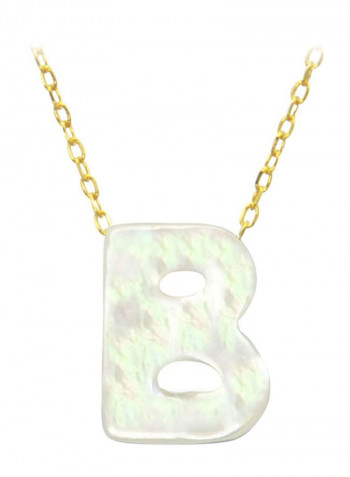 18 Karat Gold B Letter Mother Of Pearl Pendant Necklace