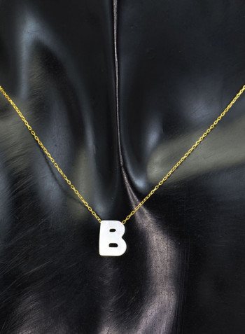 18 Karat Gold B Letter Mother Of Pearl Pendant Necklace