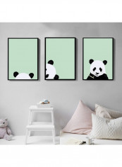 3-Piece Panda Nursery Framed Poster Set Multicolour 50x40cm