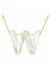 18 Karat Gold W Letter Mother Of Pearl Pendant Necklace
