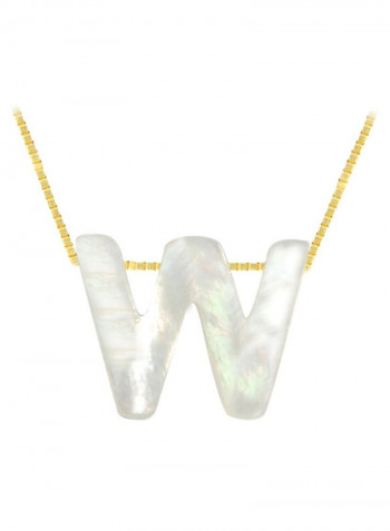18 Karat Gold W Letter Mother Of Pearl Pendant Necklace