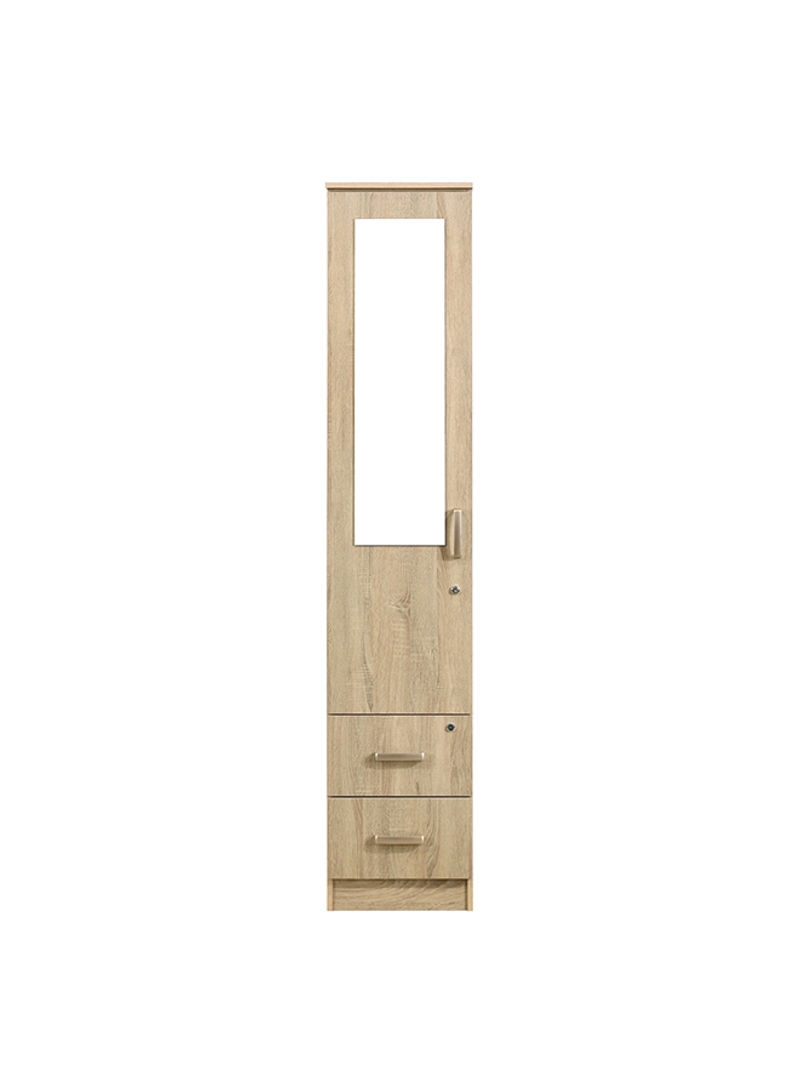 Cooper 2-Drawer 1-Door Wardrobe With Mirror And Lock Beige 40x200x52cm