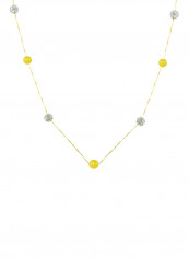 18 Karat Solid Yellow Gold With 5-6 mm Crystal Balls And Pearls Chain Necklace