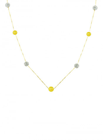 18 Karat Solid Yellow Gold With 5-6 mm Crystal Balls And Pearls Chain Necklace