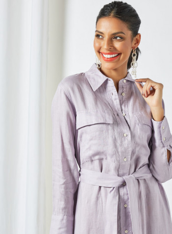 Linen Shirt Dress Lilac