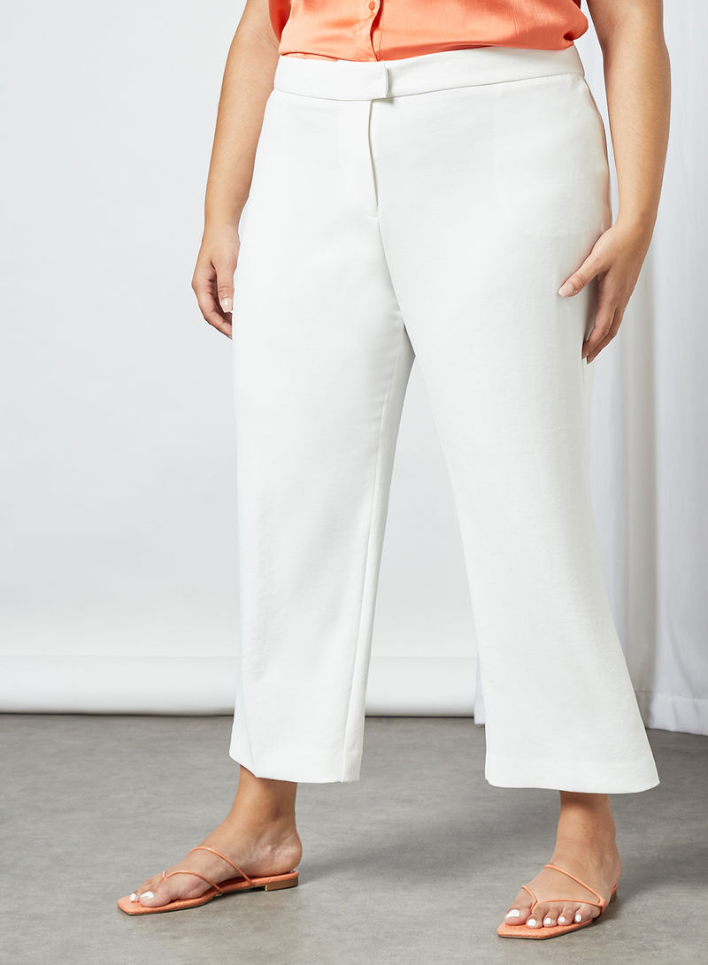 Plus Size Cropped Straight Pants Off-White