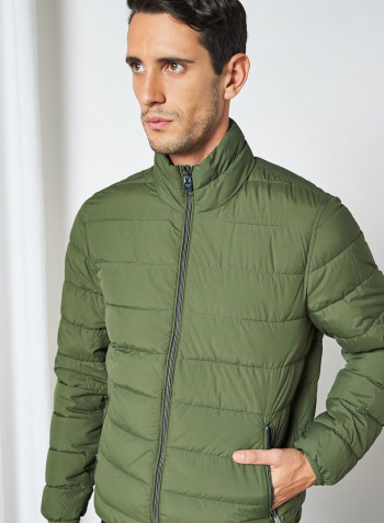 Long Sleeve Puffer Jacket Khaki