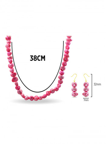 Set of 2 10 Karat Gold Pearl Beads Necklace and Earrings