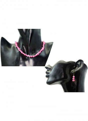 Set of 2 10 Karat Gold Pearl Beads Necklace and Earrings