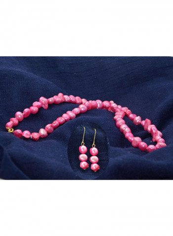 Set of 2 10 Karat Gold Pearl Beads Necklace and Earrings