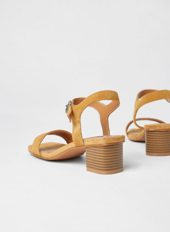 Romy Bass Mid-Heel Sandals Brown