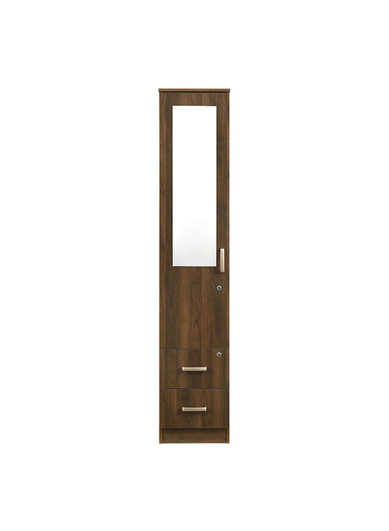 Cooper 2-Drawer 1-Door Wardrobe With Mirror And Lock Brown 40x200x52cm