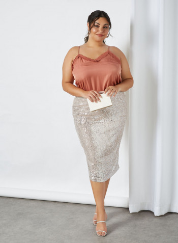 Plus Size Embellished Skirt Silver