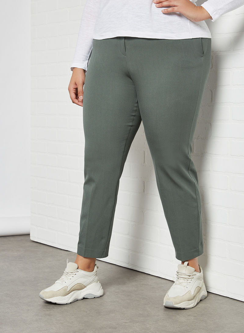 Plus Size Plain Pants Green