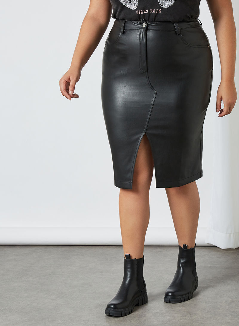 Plus Size Faux Leather Skirt Black