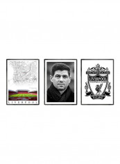 Set Of 3 Steven Gerrard, Liverpool, Anfield Stadium Posters With Frame Multicolour 50x40cm