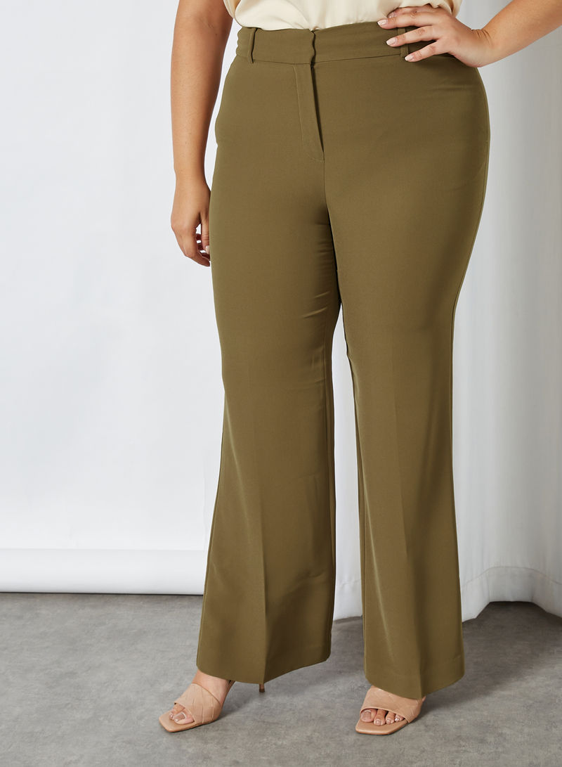 Plus Size Flared Pants Green
