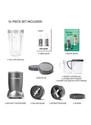 12-Piece High-Speed Blender/Mixer System 600 ml NBR-1212M Grey