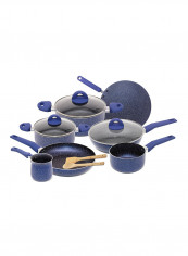 12 Piece Marble Cookware Set With 5 Layer Non-Stick Coating Blue 1centimeter