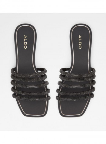 Roxy Embellished Strap Flat Sandals Black