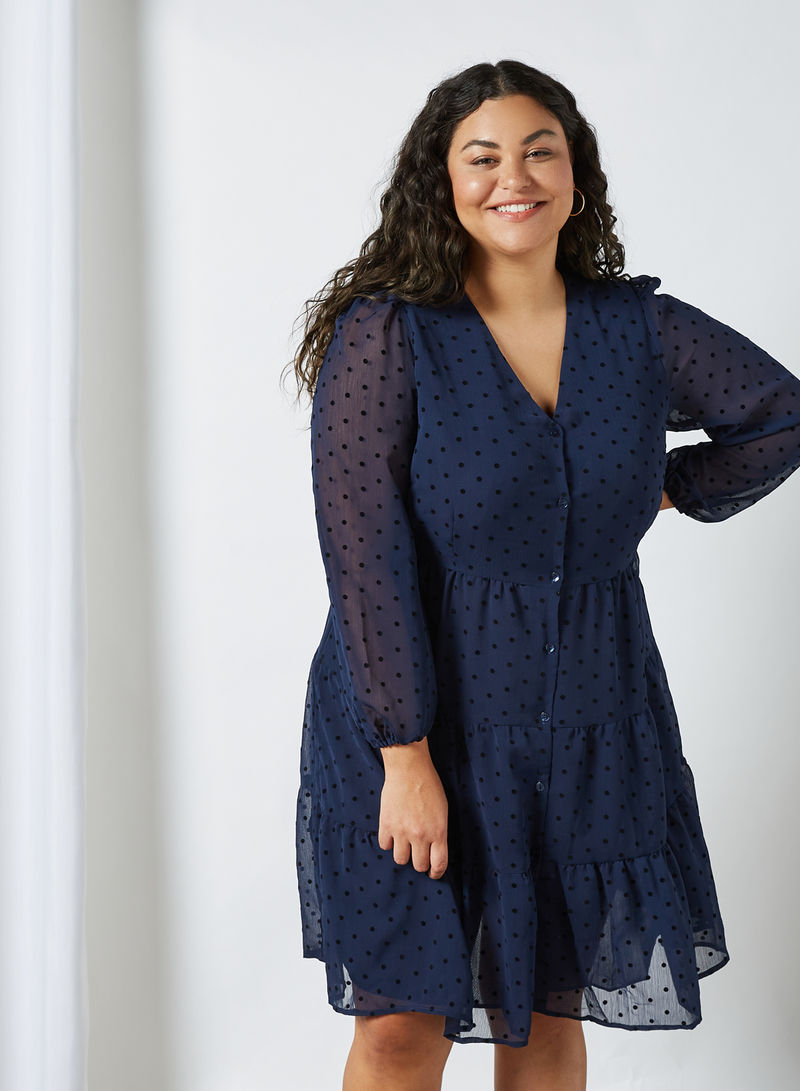 Plus Size All-Over Print Dress Navy