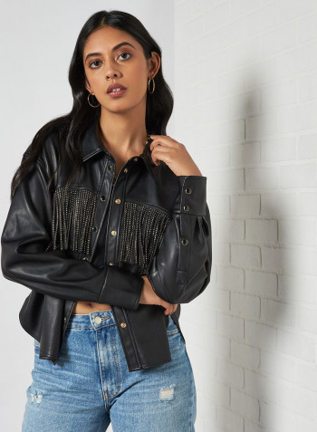 Faux Leather Shirt Black