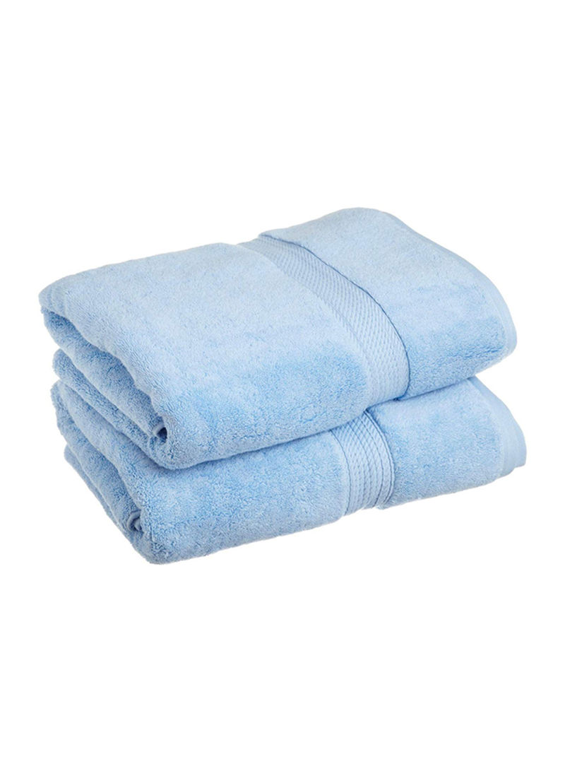 2-Piece Long Staple Combed Cotton Bath Towel Set Blue 30 x 55inch