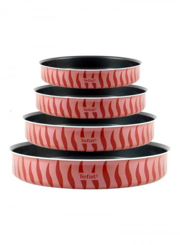 4-Piece Les Specialistes Round Non-Stick Kebbeh Oven Dishes Set Red/Black 28, 30, 34, 38cm