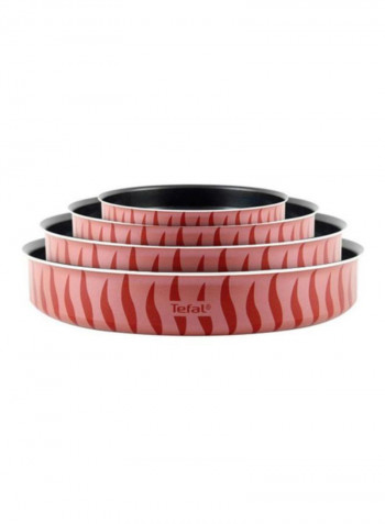 4-Piece Les Specialistes Round Non-Stick Kebbeh Oven Dishes Set Red/Black 28, 30, 34, 38cm