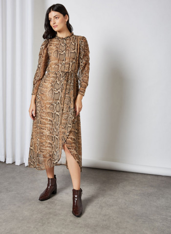 Boa Snake Print Dress Brown