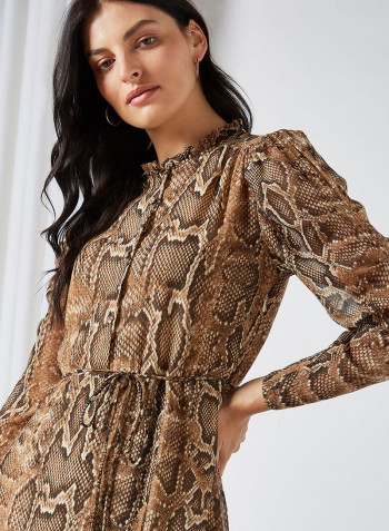 Boa Snake Print Dress Brown