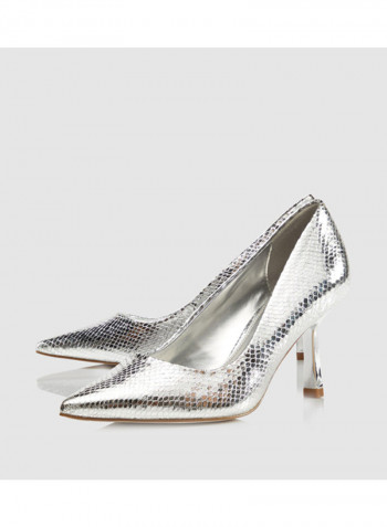 Textured Upper Heelsed Sandals Silver