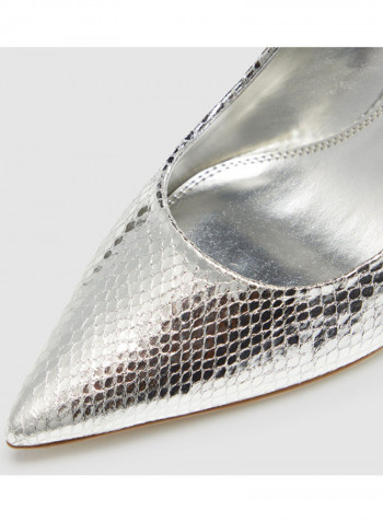 Textured Upper Heelsed Sandals Silver